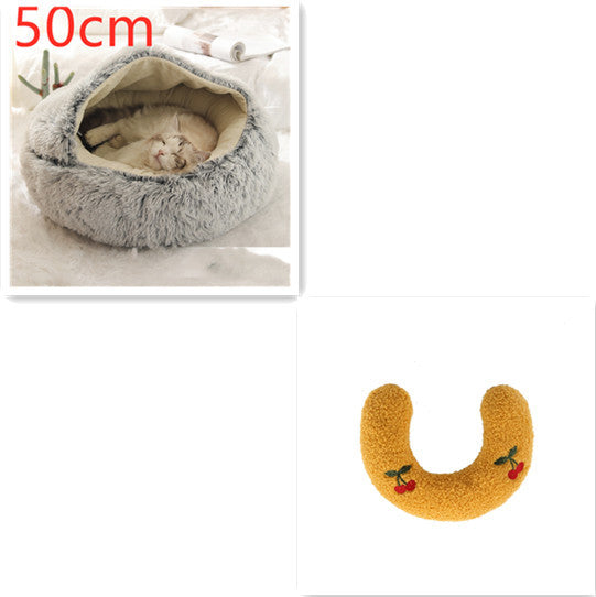 2 in 1 Dog and Cat Bed Round Plush Winter House Soft Warm Pet Bed