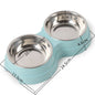 Double Pet Bowls Dog Food Water Feeder Stainless Steel