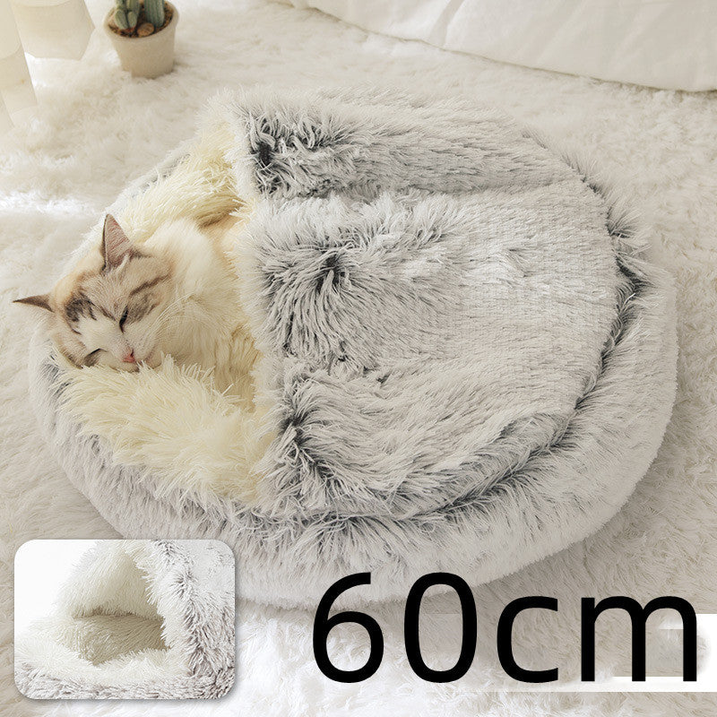 2 in 1 Dog and Cat Bed Round Plush Winter House Soft Warm Pet Bed