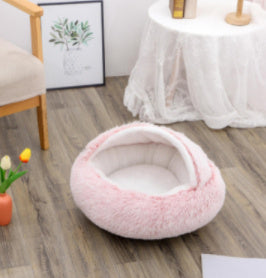 2 in 1 Dog and Cat Bed Round Plush Winter House Soft Warm Pet Bed