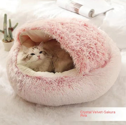 2 in 1 Dog and Cat Bed Round Plush Winter House Soft Warm Pet Bed