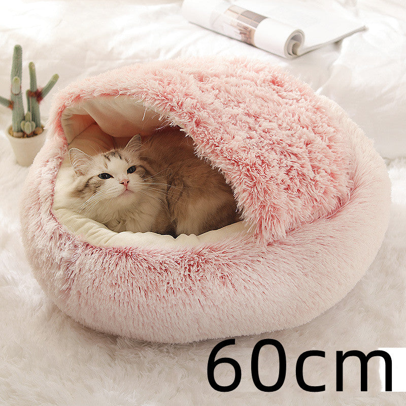 2 in 1 Dog and Cat Bed Round Plush Winter House Soft Warm Pet Bed