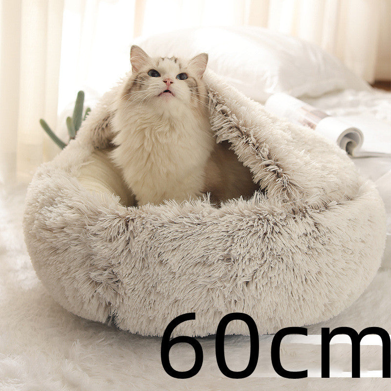 2 in 1 Dog and Cat Bed Round Plush Winter House Soft Warm Pet Bed