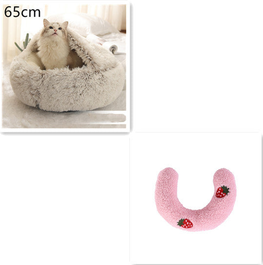 2 in 1 Dog and Cat Bed Round Plush Winter House Soft Warm Pet Bed