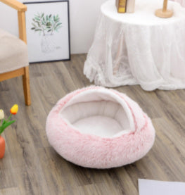 2 in 1 Dog and Cat Bed Round Plush Winter House Soft Warm Pet Bed
