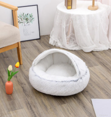 2 in 1 Dog and Cat Bed Round Plush Winter House Soft Warm Pet Bed
