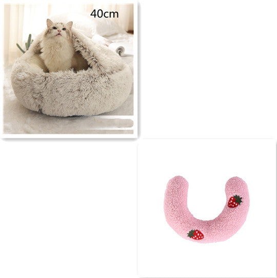 2 in 1 Dog and Cat Bed Round Plush Winter House Soft Warm Pet Bed